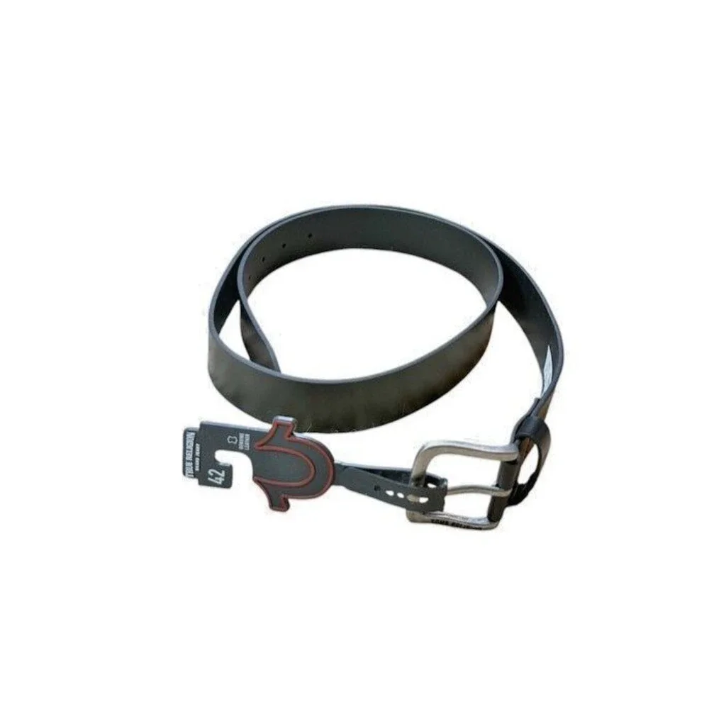 True Religion Earl Horseshoe Rivet Keeper Belt Black Mens Size 42 Leather NWT